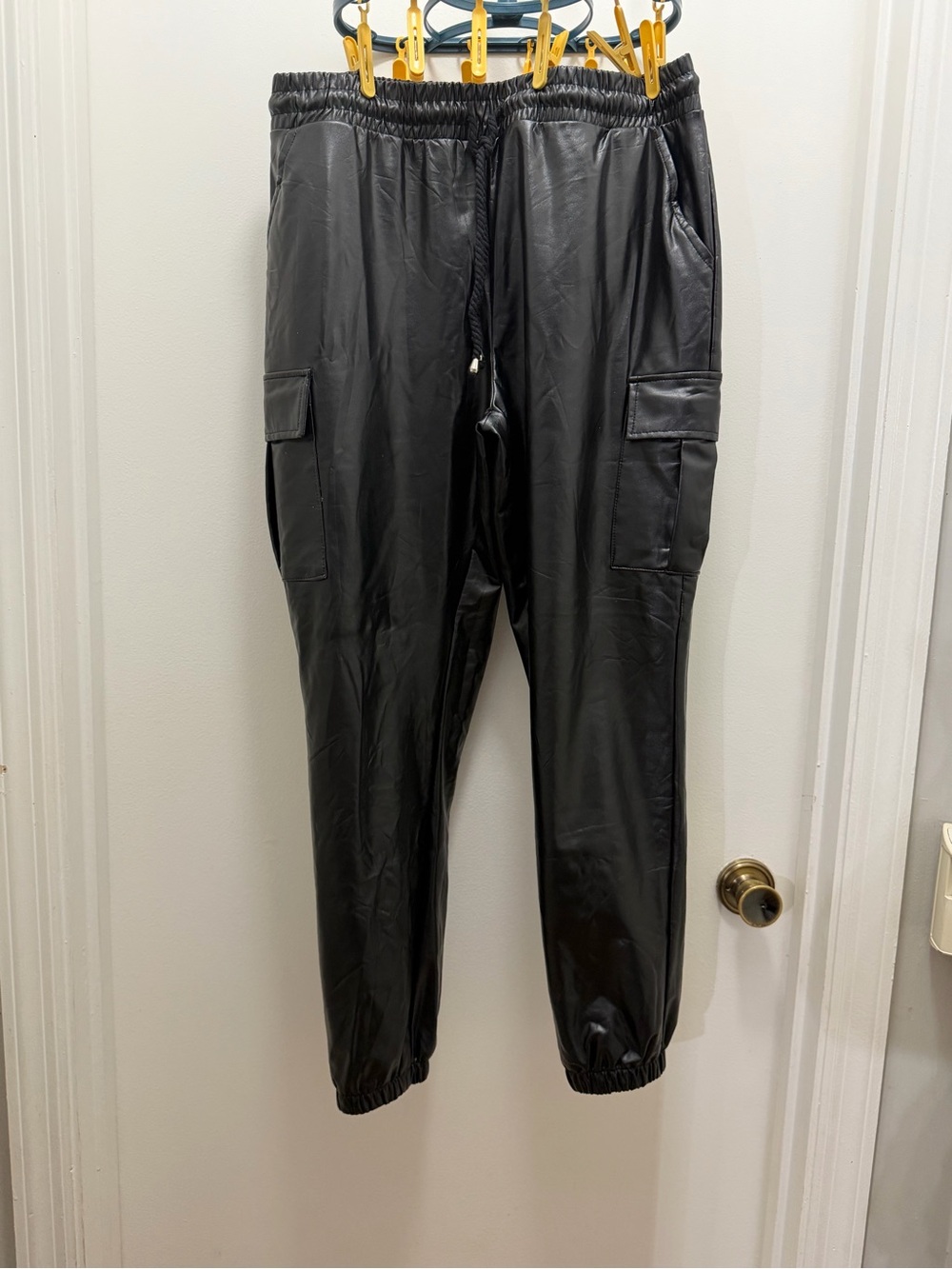 Cato Black Faux Leather Cargo Jogger Pants